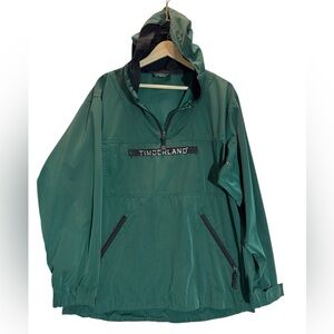 Timberland hooded windbreaker oversized M 3 front pockets zips unlined no string